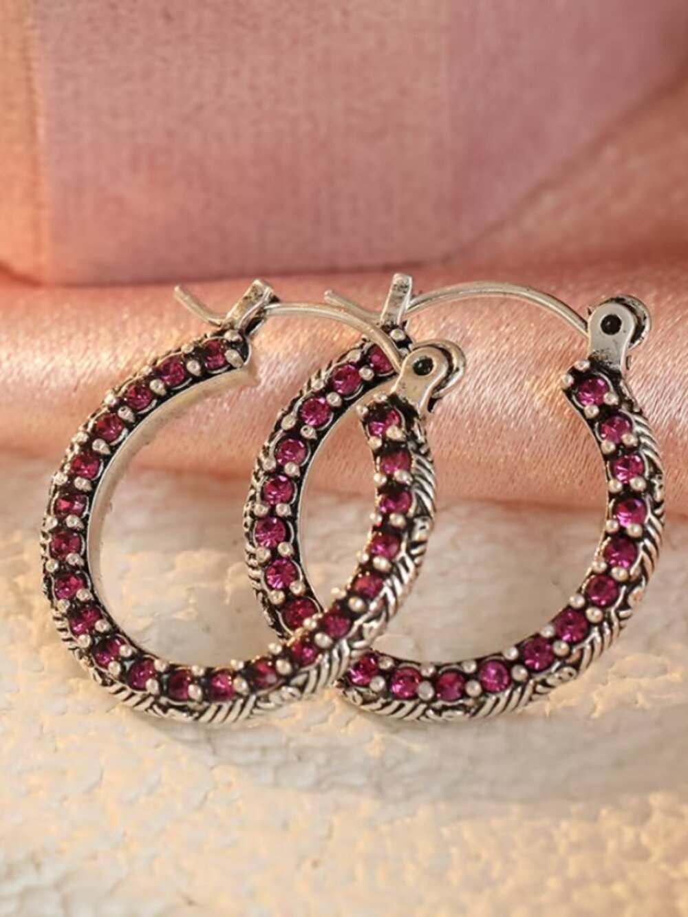 18K White Gold Womens 2ct Rose Red Ruby Gemstone Small Hoop Earrings New Jewelry